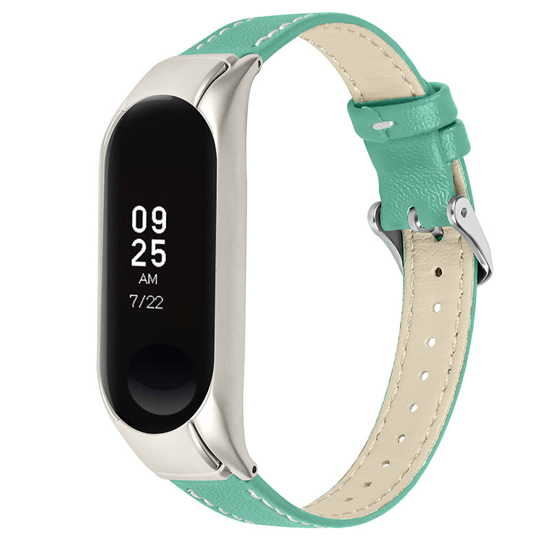 For Xiaomi Mi Band 7 Genuine Cowhide Leather Watch Band Adjustable Wrist Strap with Silver Watch Case For Xiaomi Mi Band 7 Genuine Cowhide Leather Watch Band Adjustable Wrist Strap with Silver Watch Case